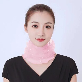 围脖女小丝巾护颈脖套女网纱蕾丝钉珠套头围脖夏季百搭时尚围巾女