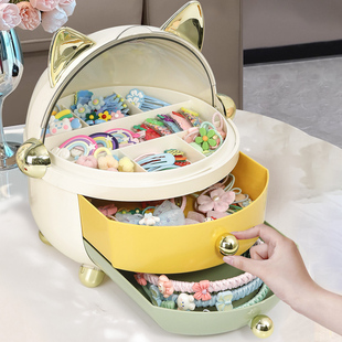 儿童发饰收纳盒防尘桌面抽屉式女孩皮筋发夹头绳发箍整理可爱盒子