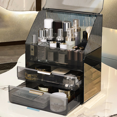 轻奢化妆品收纳盒家用桌面大容量高级感防尘梳妆台护肤品置物架箱
