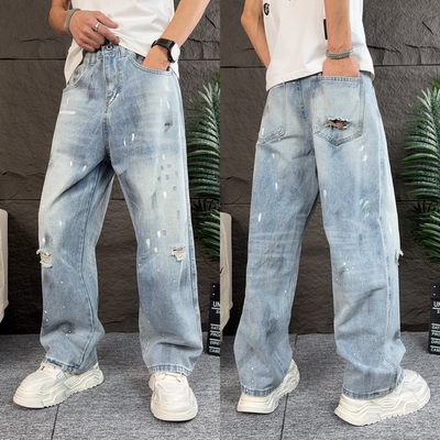 2025夏季破洞做旧牛仔裤男士潮流