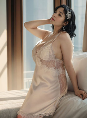 白色大码性感睡衣冰丝胖妹妹