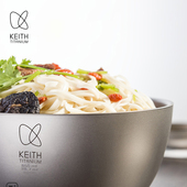 keith铠斯纯钛饭碗双层防烫隔热大碗汤碗纯色钛碗家用健康钛餐具