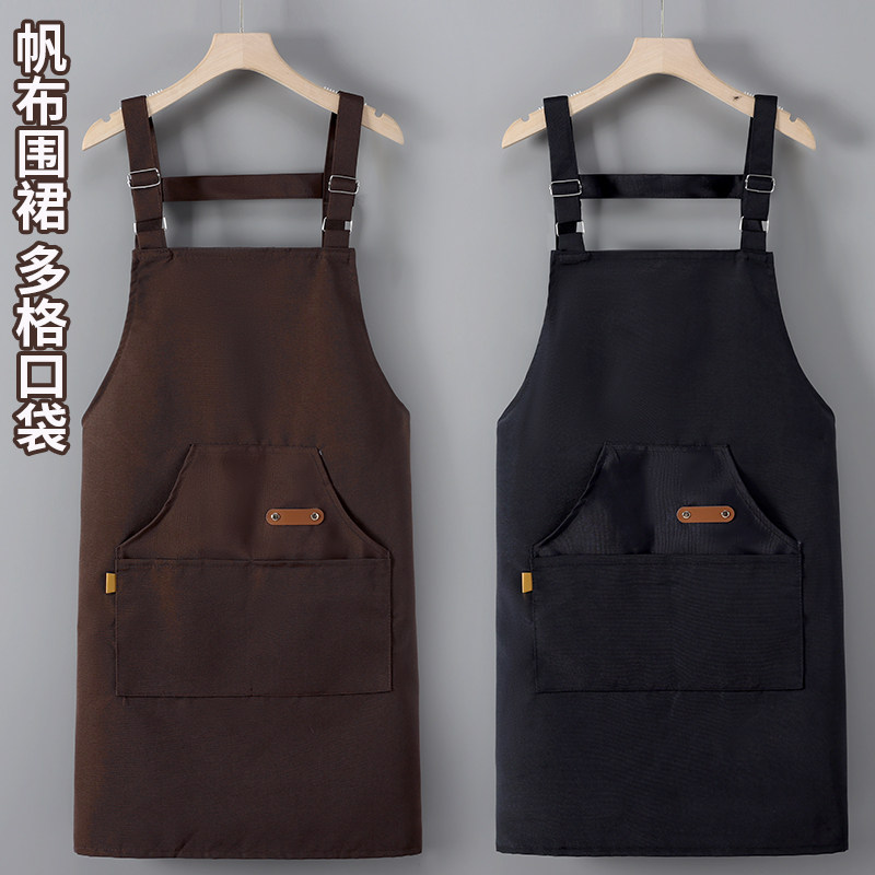 时尚简约围腰背带帆布围裙防油透气耐脏耐磨工作服定制印字女爆款