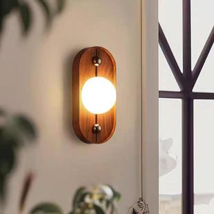 云石壁灯设计师客厅卧室装 饰胡桃木纹中古风过道走廊酒店床头壁灯