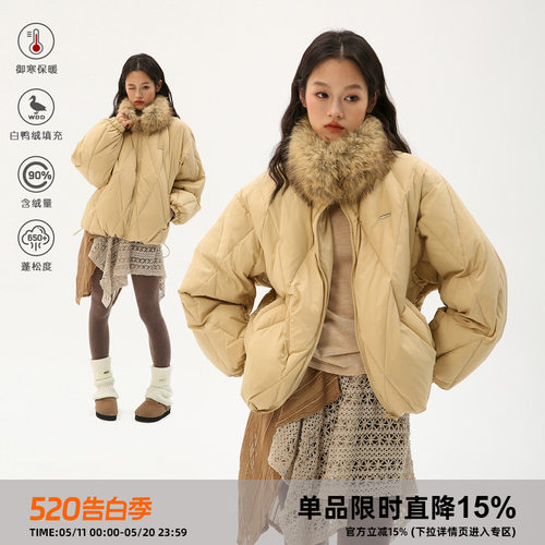 岚室皮草毛领保暖加厚羽绒服男女
