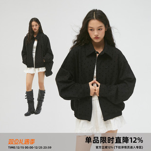 哈灵顿宽松翻领夹克通勤休闲外套女 复古波点 CASD Clamisgold