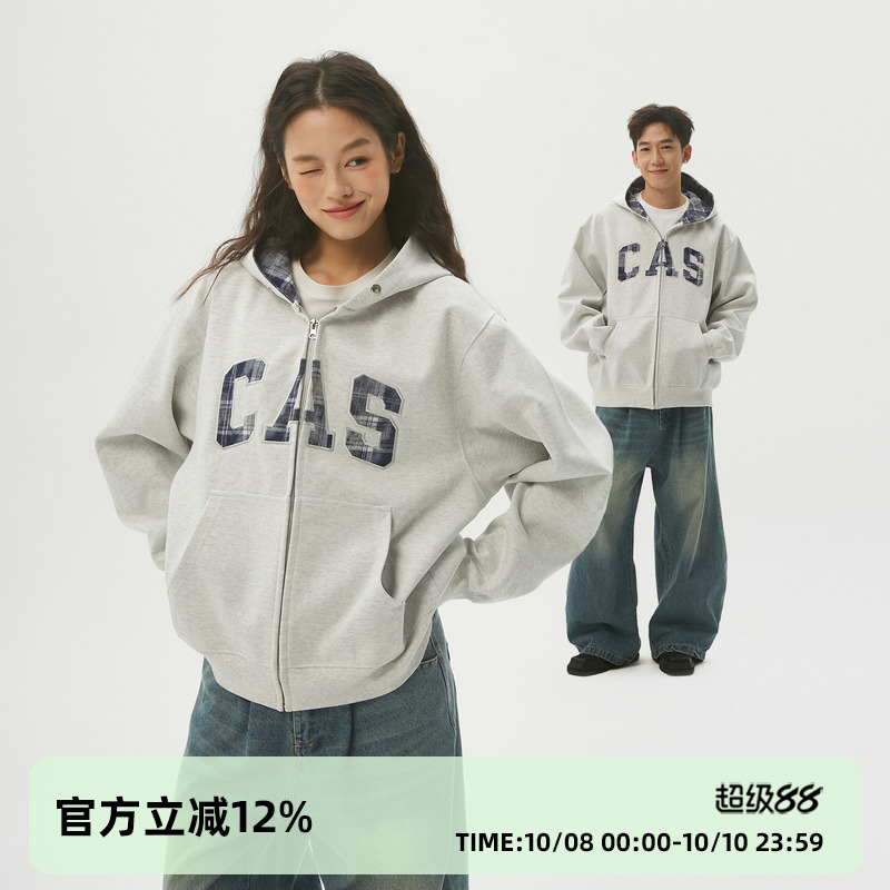 CASD字母贴布绣连帽开衫卫衣男女