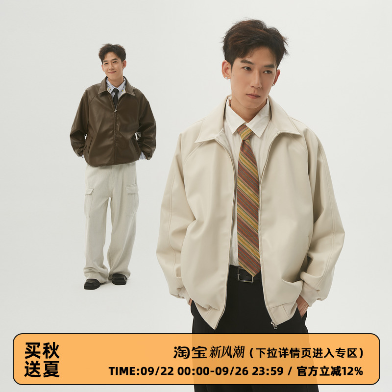 CASD（Clamisgold）「文艺复兴书信」翻领皮衣宽松外套棒球服男女