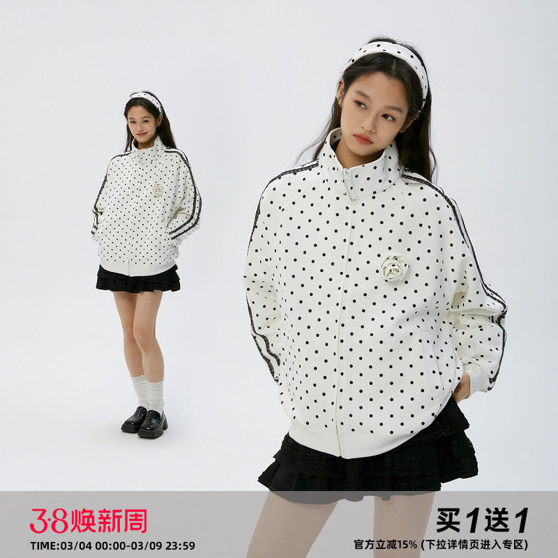 岚室（Clamisgold）*玫瑰波点*蕾丝花边运动复古立领开衫卫衣外套