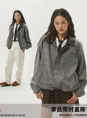 Clamisgold（CASD）Hello树先生• 千鸟格外套皮领哈灵顿夹克老钱