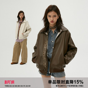 岚室 「文艺复兴书信」翻领皮衣宽松外套棒球服男女 Clamisgold