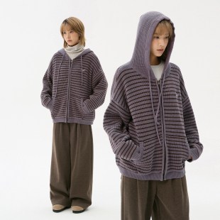 【厚实保暖】岚室｜条纹连帽拉链毛衣外套男女款秋冬宽松针织开衫