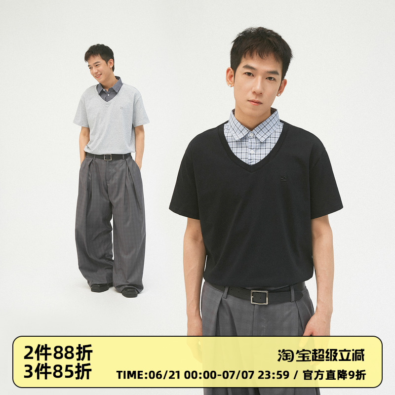 Clamisgold/CASD【知识分子假两件】凉感格纹翻领短袖POLO衬衫T恤