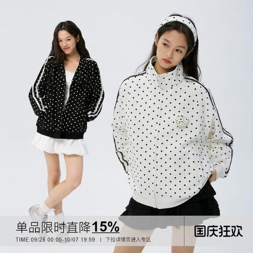 岚室玫瑰波点蕾丝开衫卫衣外套女