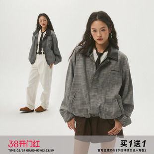 Clamisgold（CASD）Hello树先生• 千鸟格外套皮领哈灵顿夹克老钱