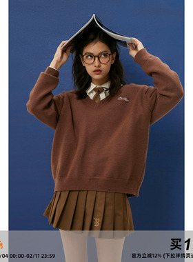 Clamisgold（岚室）巧克力*复古v领毛衣内搭秋冬打底针织衫上衣女