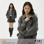 格雷系 岚室 Clamisgold 灰色波点外套复古翻领夹克上衣女韩系