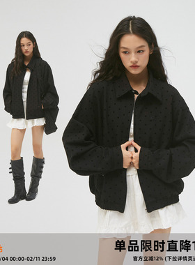 CASD（Clamisgold）复古波点* 哈灵顿宽松翻领夹克通勤休闲外套女