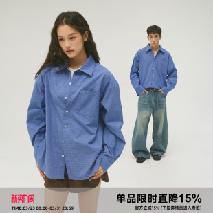 纯棉Miu系衬衫 岚室 衬衫 蓝色格纹宽松长袖 男女情侣 Clamisgold