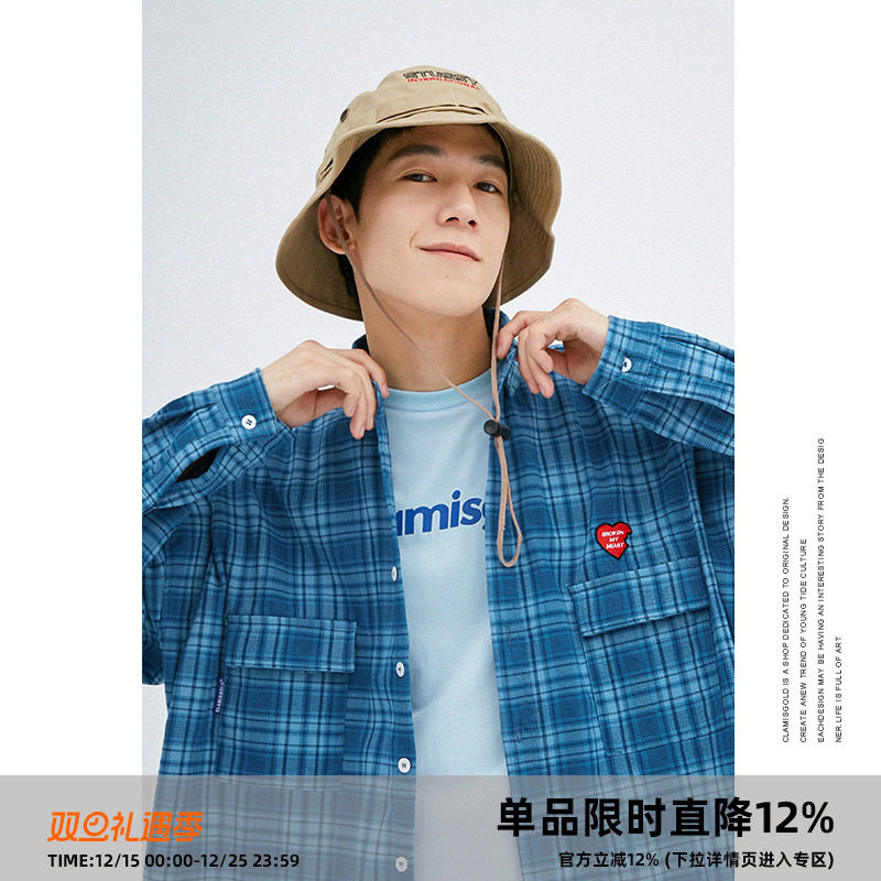 格子衬衫长袖刺绣Clamisgold