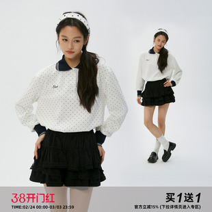 岚室（Clamisgold）复古运动波点翻领长袖T恤打底polo衫休闲上衣