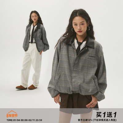 Clamisgold（CASD）Hello树先生• 千鸟格外套皮领哈灵顿夹克老钱