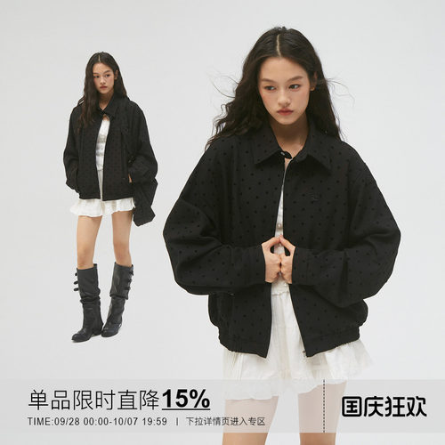 岚室*复古波点哈灵顿外套女通勤