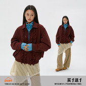 暮红秘语 岚室 Clamisgold 慵懒复古木耳边格纹外套女宽松夹克