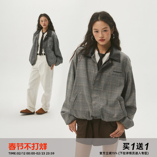 Clamisgold（CASD）Hello树先生• 千鸟格外套皮领哈灵顿夹克老钱