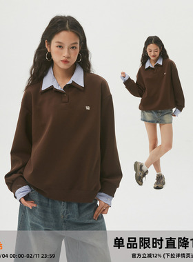 【双领假两件】CASD双领假两件Clamisgold抗皱空气层翻领套头卫衣