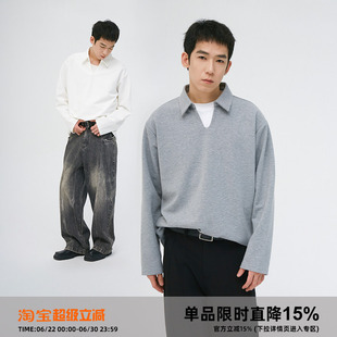 【断码特价】Clamisgold特殊肌理混纺亲肤抗皱翻领T恤V领打底衫男
