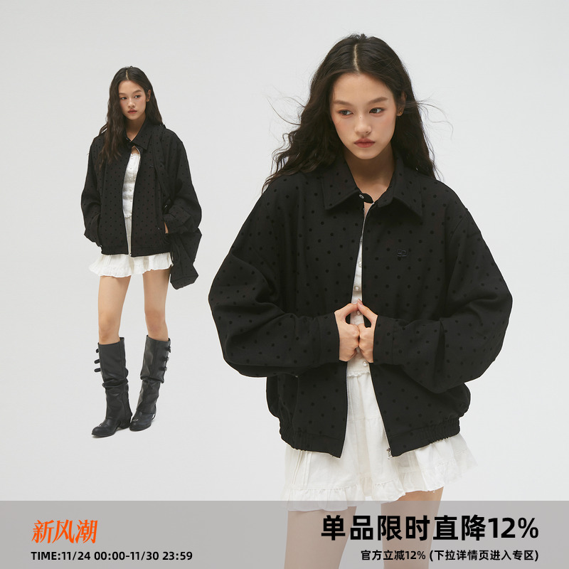 CASD复古波点宽松翻领夹克外套