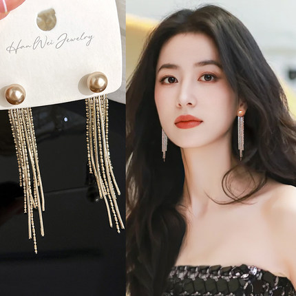 气质长款流苏耳环女士2025新款爆款珍珠款纯银耳钉高级感耳坠耳饰