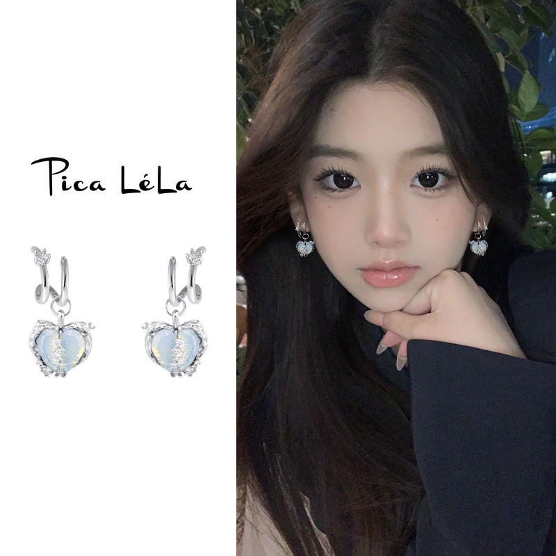 甜酷蓝色爱心螺旋耳夹女