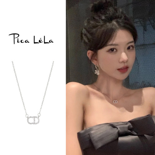 简约银色字母CD项链女