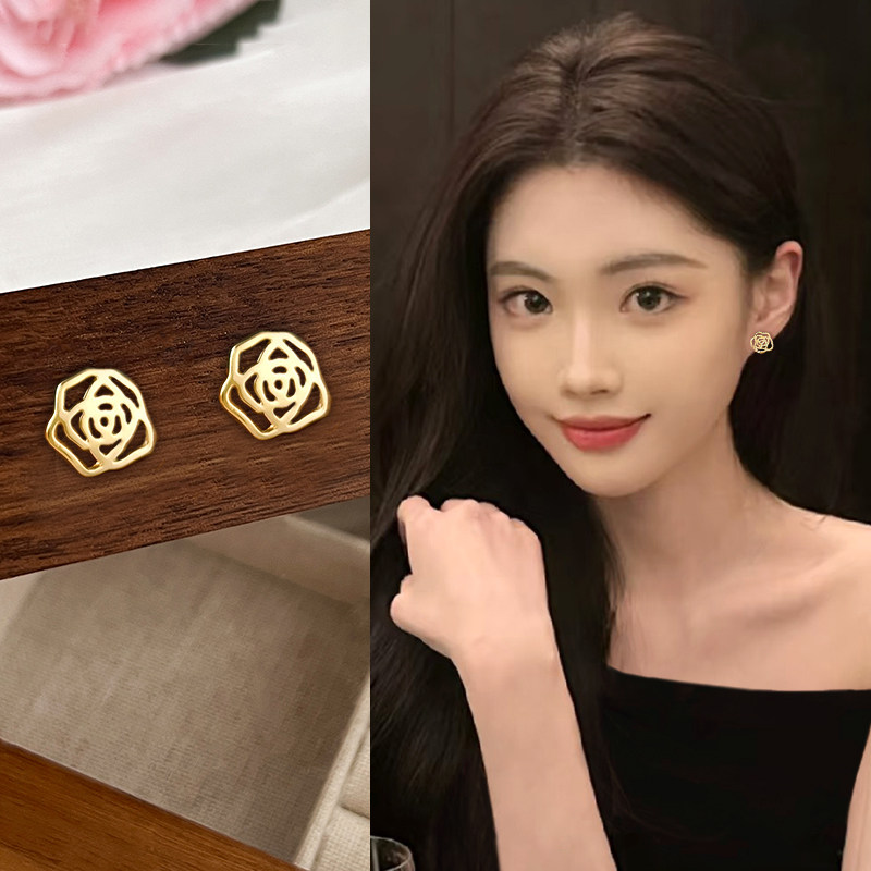 气质玫瑰花耳钉女2026年新款爆款高级感轻奢气质耳环小众设计耳饰
