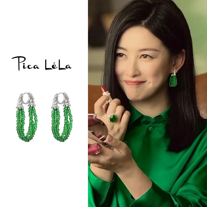 新中式气质绿色耳环国风