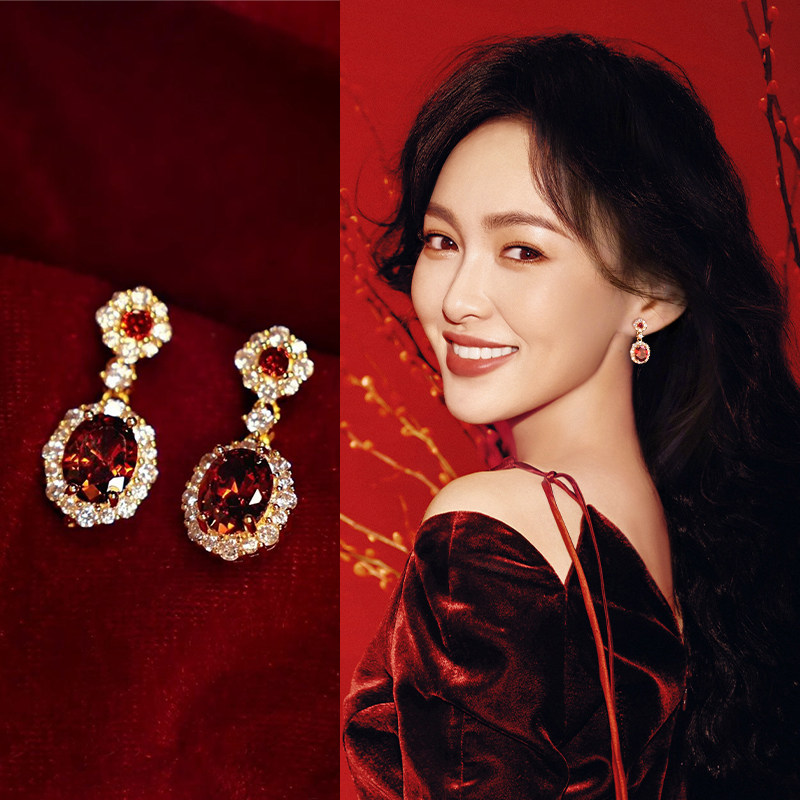 宫廷风复古红色耳环女士新年高级感法式耳钉秋冬s925银针轻奢耳饰,饰品/流行首饰/时尚饰品新,耳环,淘宝优惠券,粉丝福利购,淘宝优惠卷