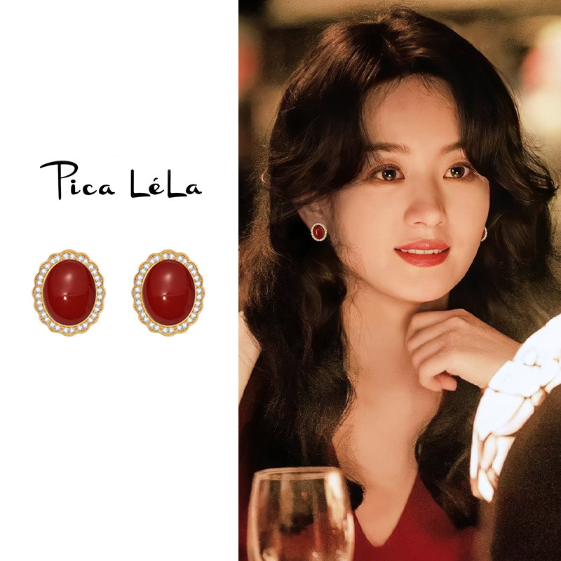 复古港风红色耳环S925银针秋冬绝美耳钉轻奢高级感气质新年耳饰女,饰品/流行首饰/时尚饰品新,耳环,淘宝优惠券,粉丝福利购,淘宝优惠卷