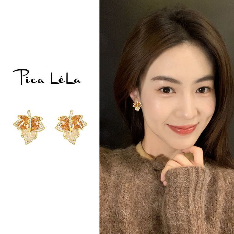 枫叶渐变蚊香盘耳夹轻奢