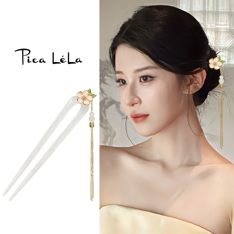 新中式花朵流苏u型发簪