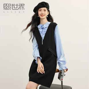 熙世界气质减龄深V领背心裙女高级感无袖马甲连衣裙2025秋季新款
