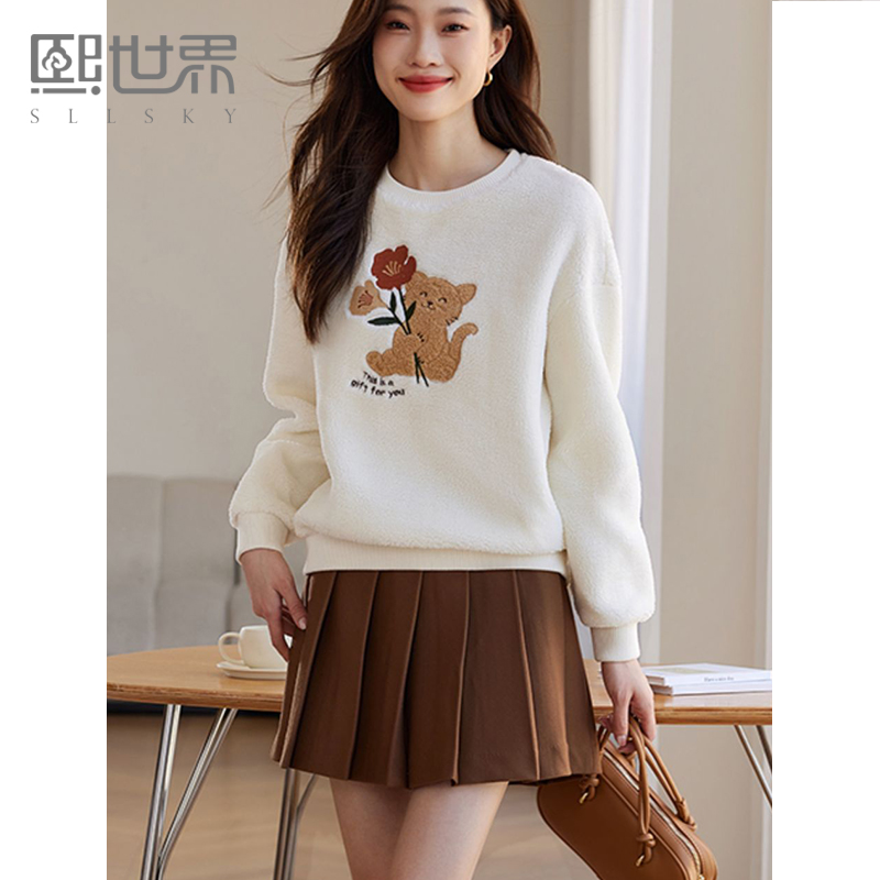 熙世界秋冬仿羊羔毛慵懒风卫衣