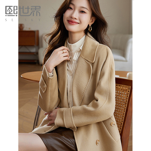 熙世界复古驼色双面羊绒大衣女2025秋冬高级质感羊毛毛呢外套