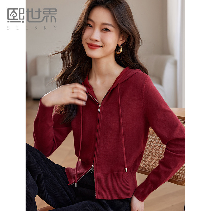 熙世界2025新款针织开衫女薄款外套高级感拉链小个子短款针织上衣图片