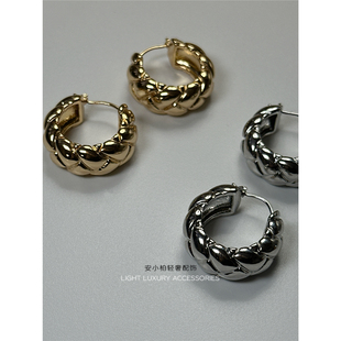 安小柏 宋茜同款格纹耳环小众高级感欧美hoop风轻奢气质耳环高级