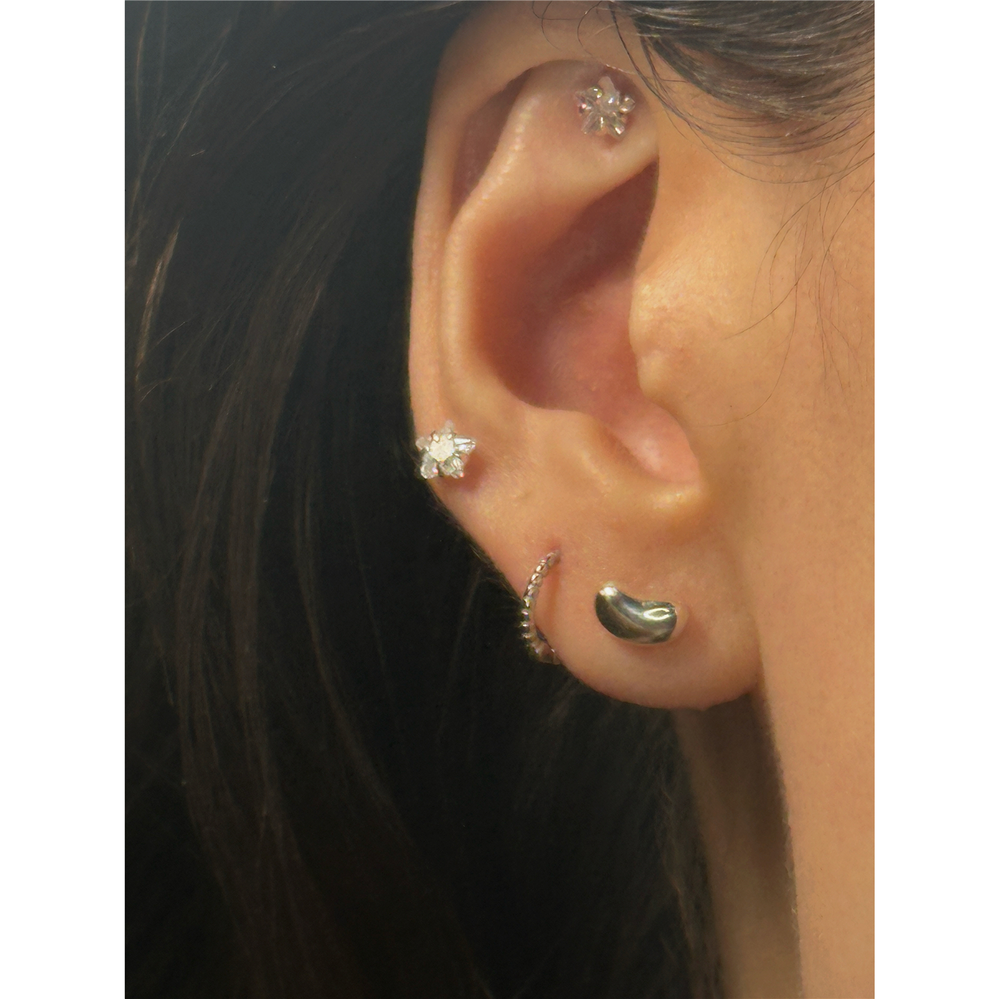 安小柏 日韩通体s925纯银耳钉小银豆耳环叠带百搭防过敏豆豆耳饰