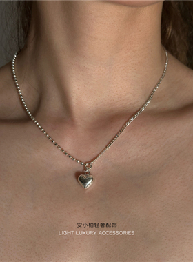 安小柏◆通体s925纯银高级感小众立体爱心拼接链条银项链锁骨链女
