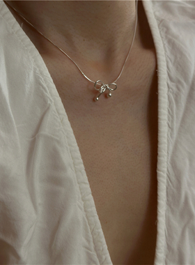 安小柏◆通体925纯银韩国蝴蝶结打结项链女小众设计简约精致甜美