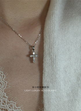 通体s925纯银莫桑石十字架项链